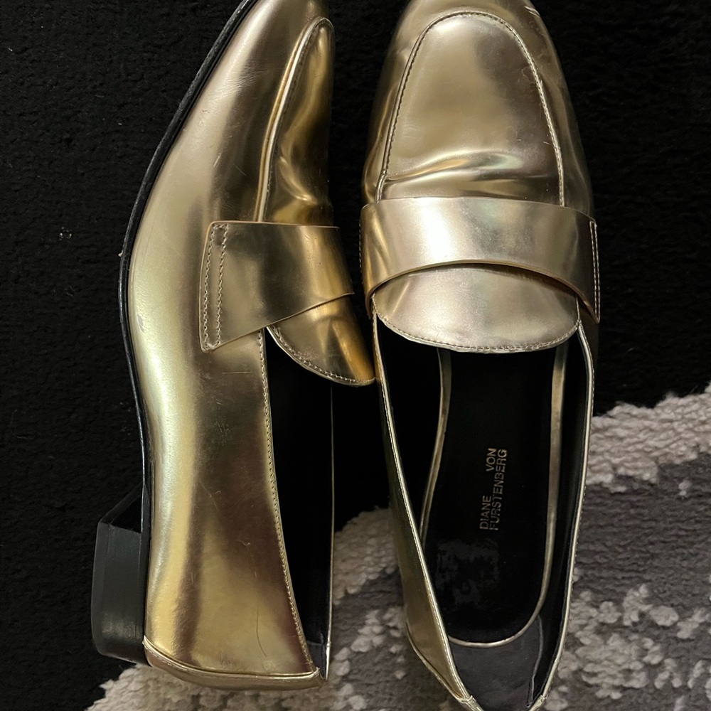 Diane Von Furstenberg Gold Metallic Loafers